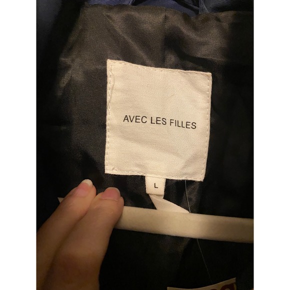 Avec Les Filles Navy Blue Water Resistant Hooded Trench Coat Belted Size Large - Picture 5 of 7